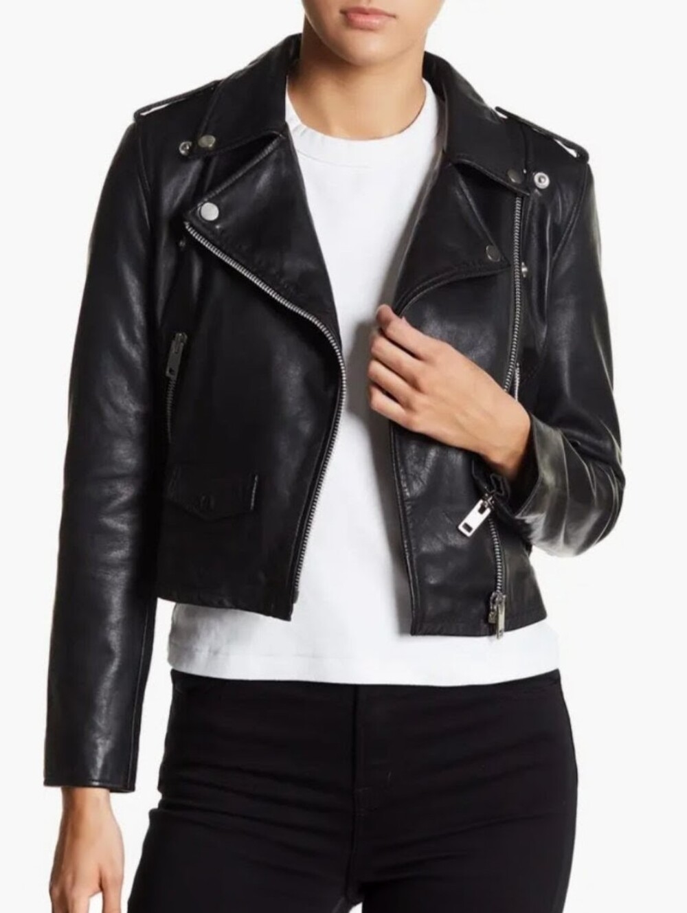 Walter Baker Liz Leather Crop Moto Jacket - Size XS